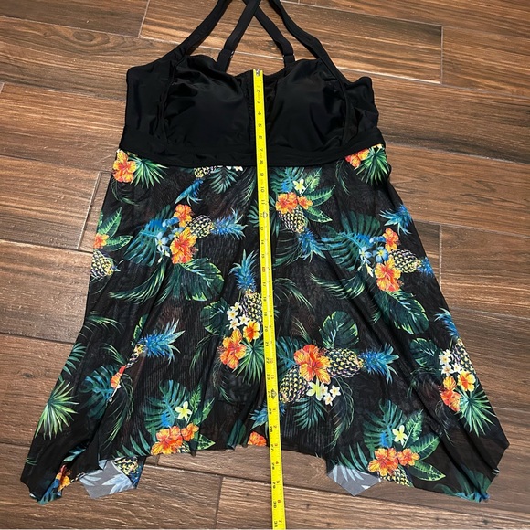 Daci Women’s Swim Dress 22 W Black Tropical Print Pineapple‎ Floral Padded - Picture 7 of 10
